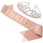 Qius 1 Set Birthday Sash Tiaras Girls 21st Birthday Crown Headdress Party Decoration